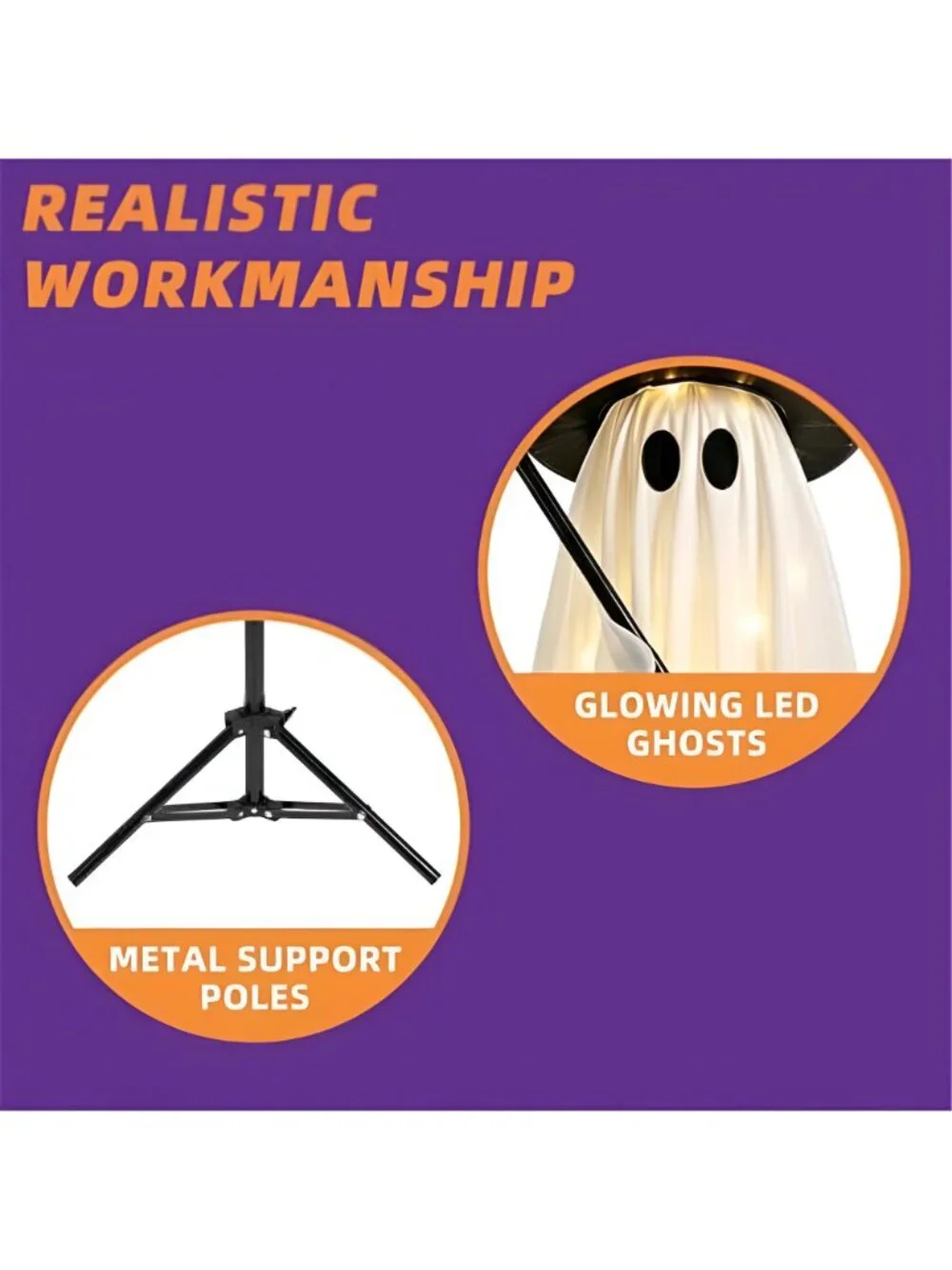 Halloween Decorations Outdoor Lighted Ghost, Witch Hat Broom Yard Decor